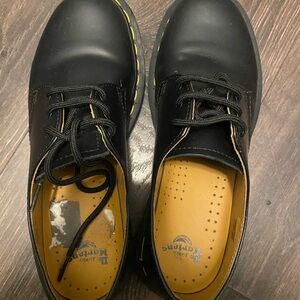 Dr. Martens Black Leather Oxfords with Yellow Stitching